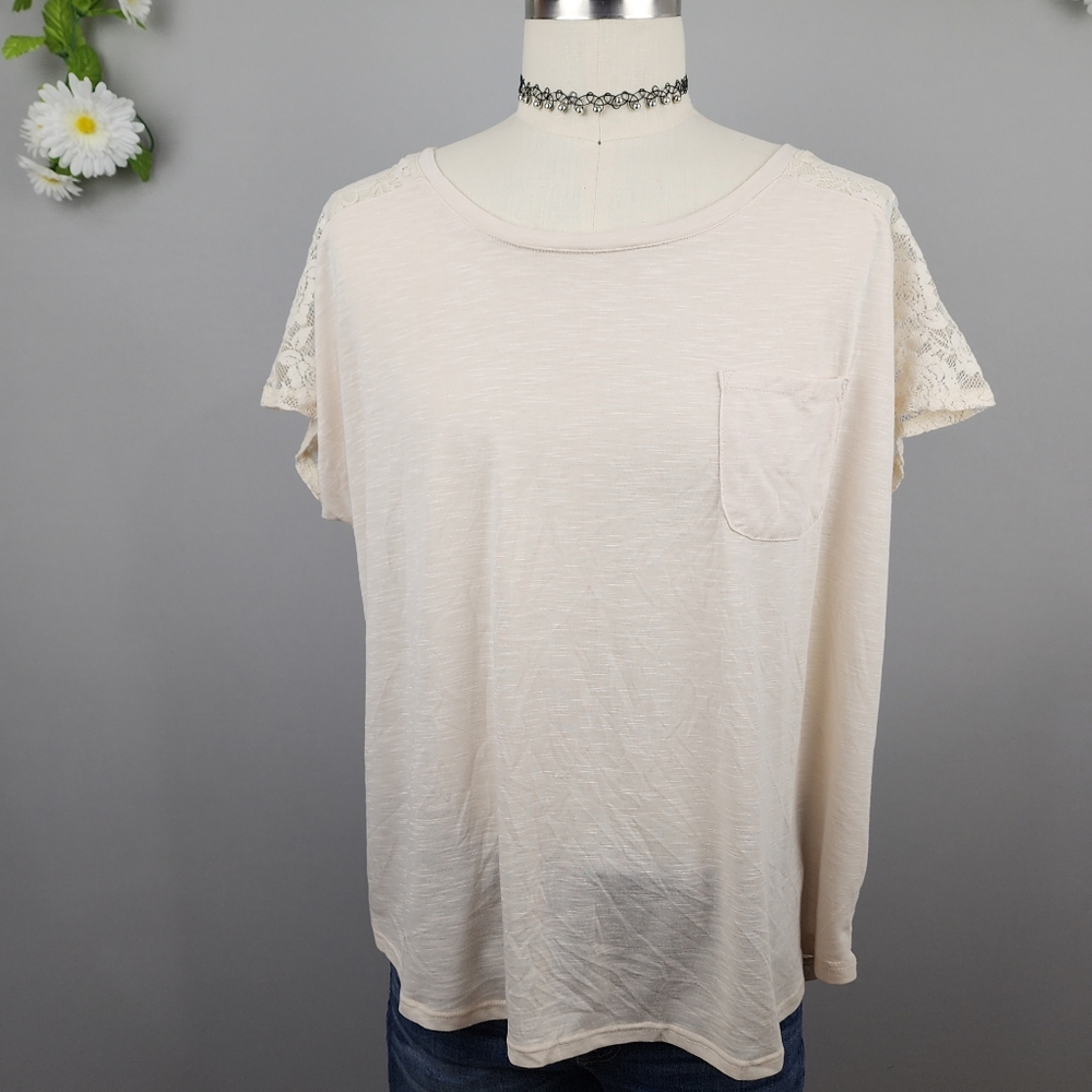Paper + Tee Cream Lace Sleeve Women's Top Sz 3x NWT